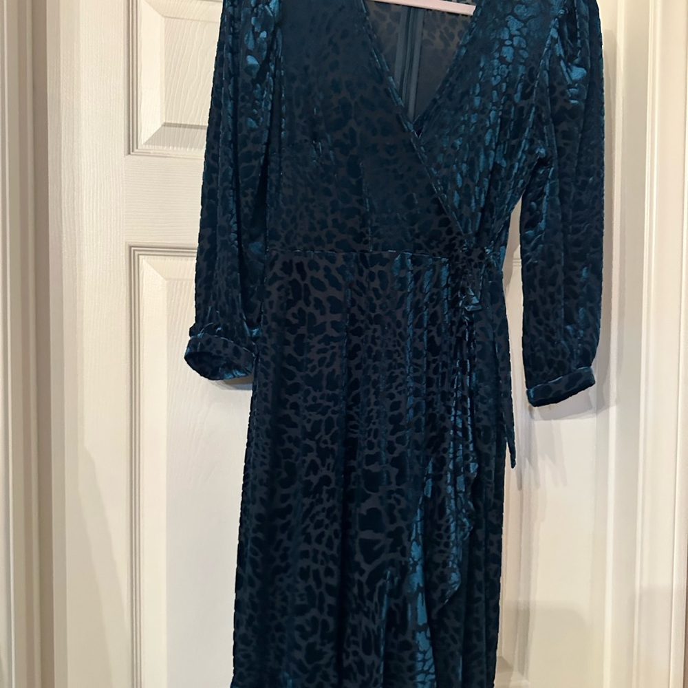 Calvin Klein Teal Animal Print Long Sleeve Dress
